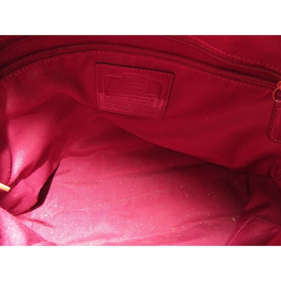 Coach Raspberry Pink & Tan Signature Logo Patent Python Embossed Leather Handbag - Picture 9 of 14